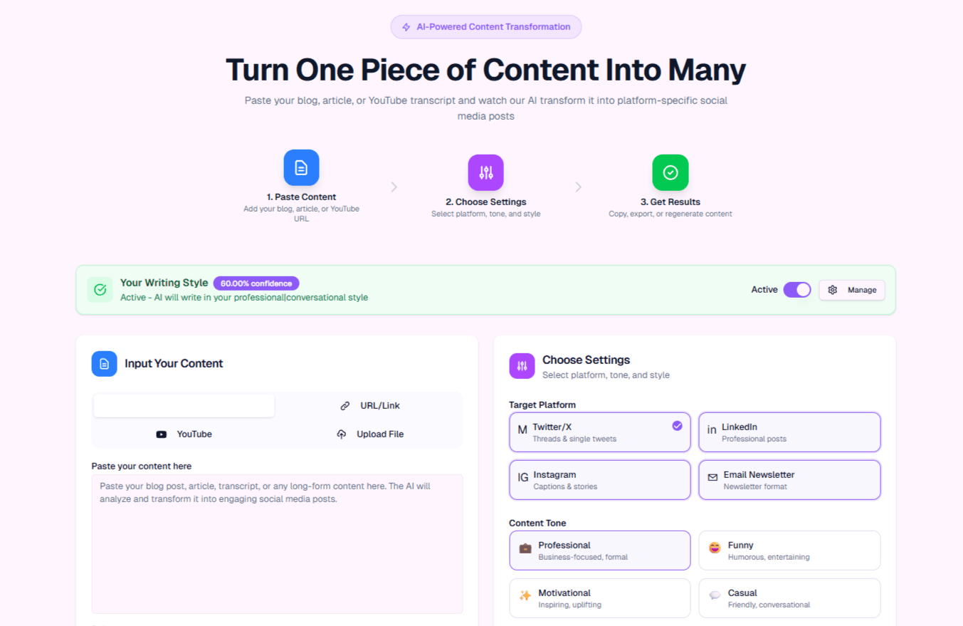 AI-Powered Content Transformation Interface